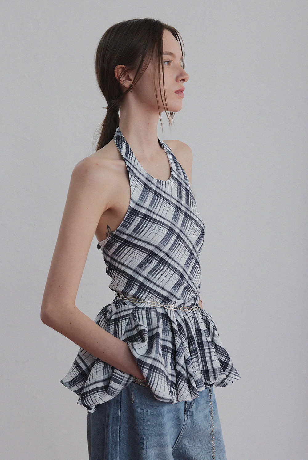 GROWHIDE] Sayti Check Halterneck Blouse | ファッション通販サイト NUGU