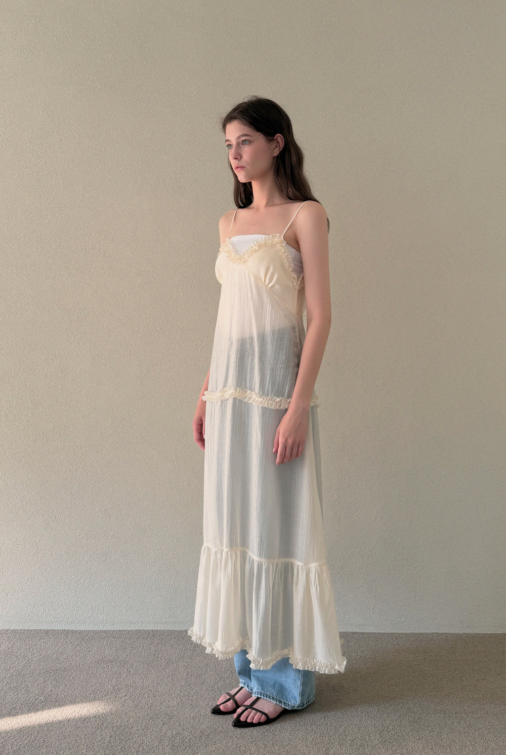 みる　1001 Mille See-Through Frill Sleeveless Long Dress | ファッション