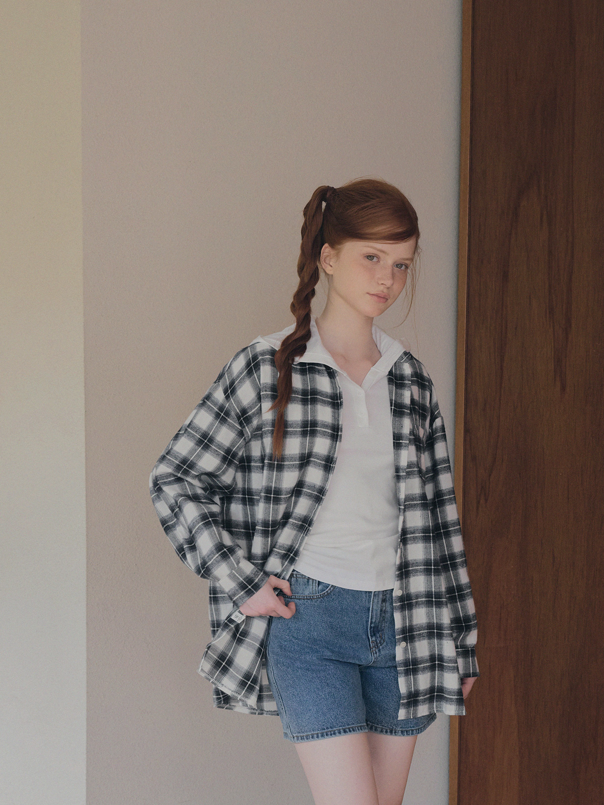 Rand Check Oversized Long Sleeve Shirt | ファッション通販
