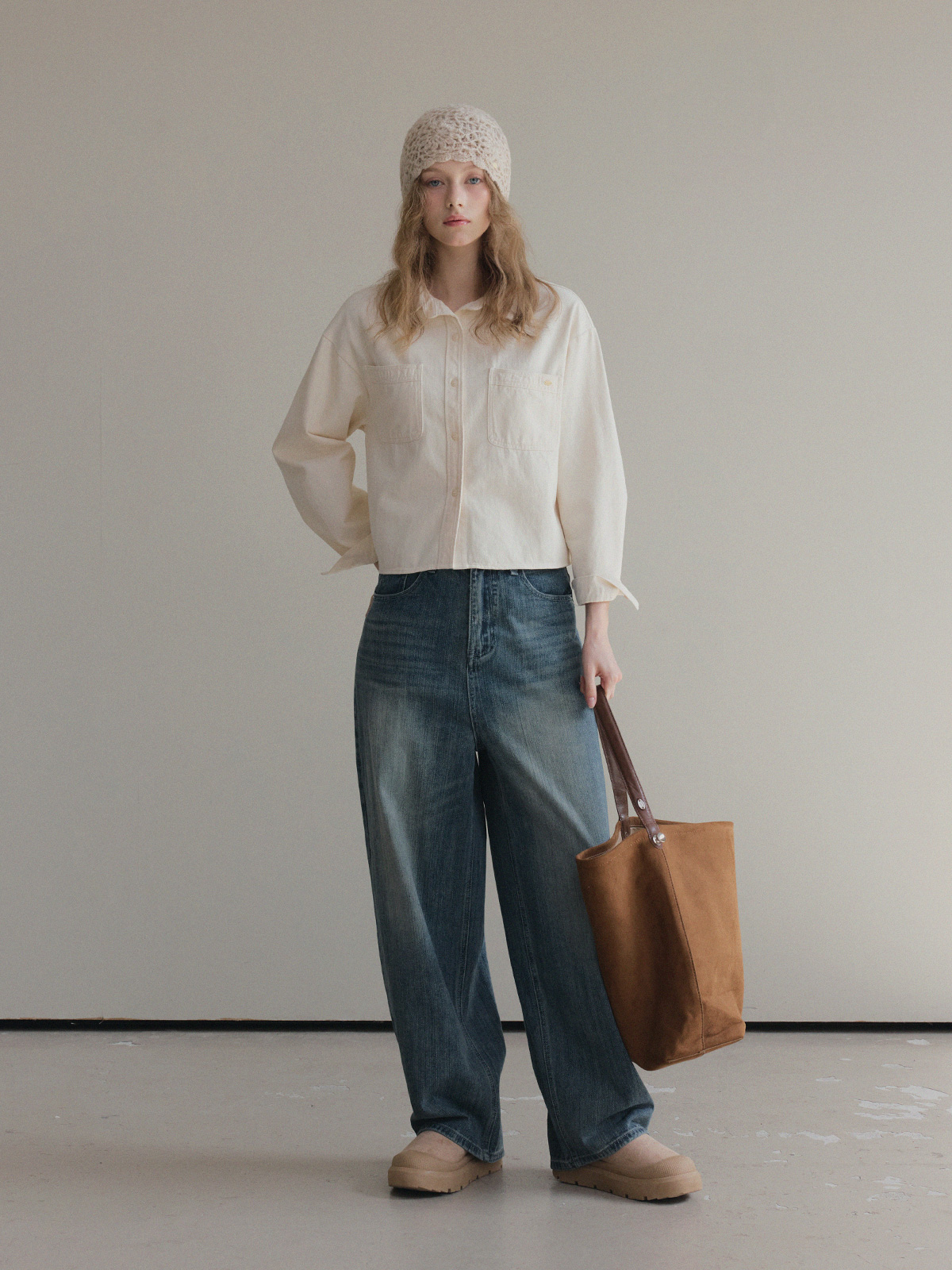 Retel Washed Wide Long Denim Pants