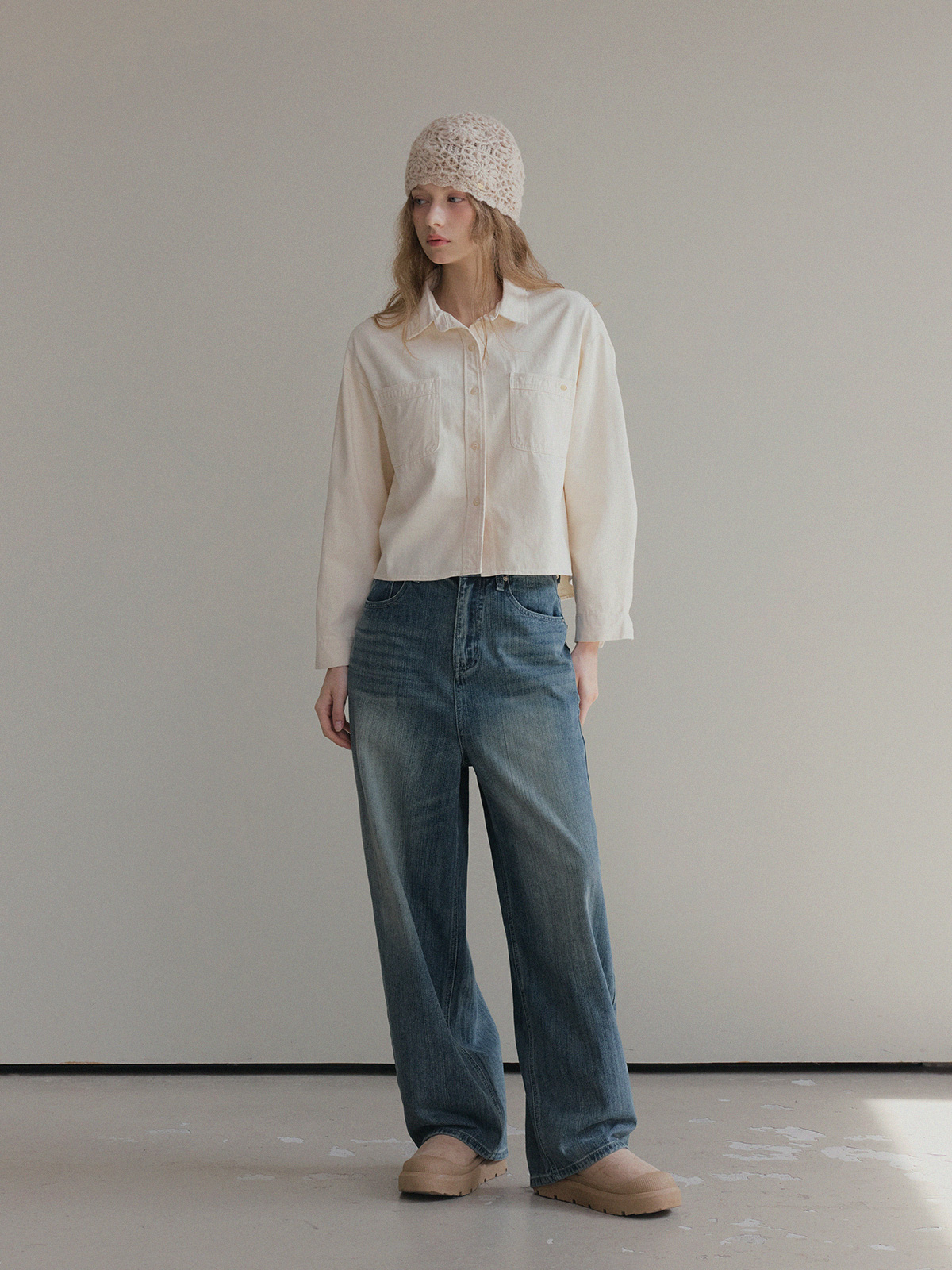 Retel Washed Wide Long Denim Pants