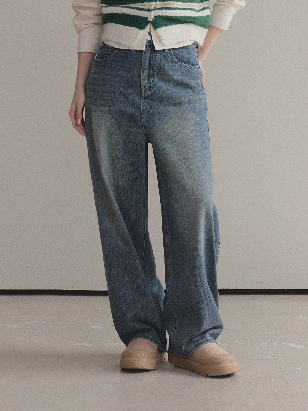 Retel Washed Wide Long Denim Pants