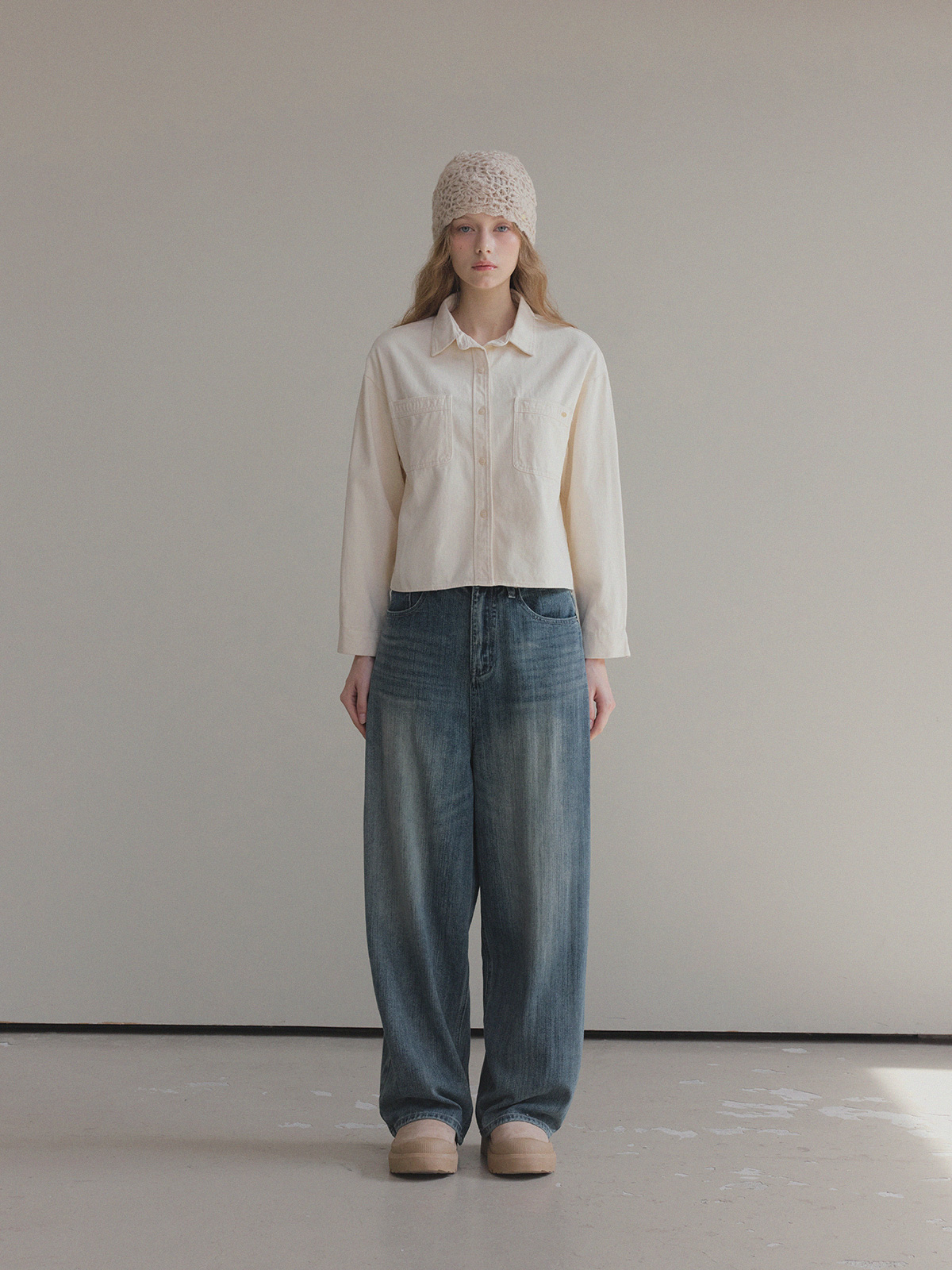 Retel Washed Wide Long Denim Pants