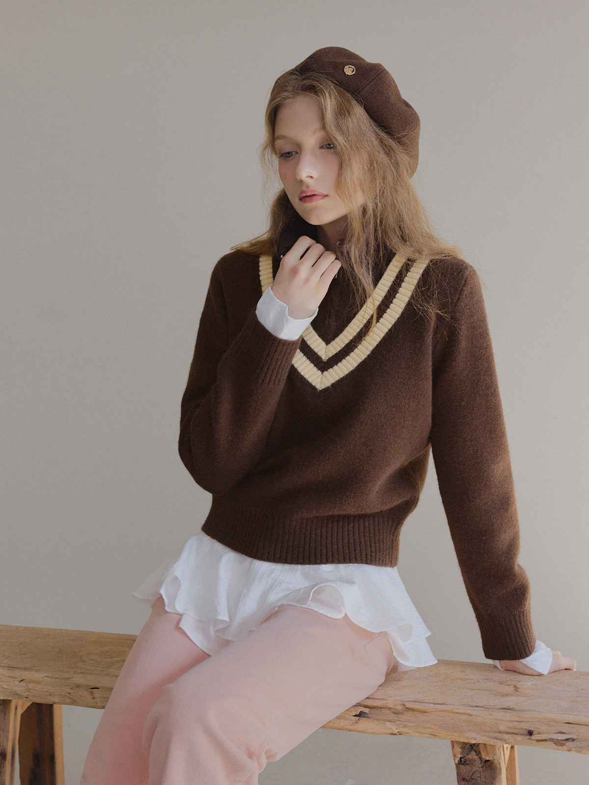 Mir Contrast High-Neck Half-Zip Knit