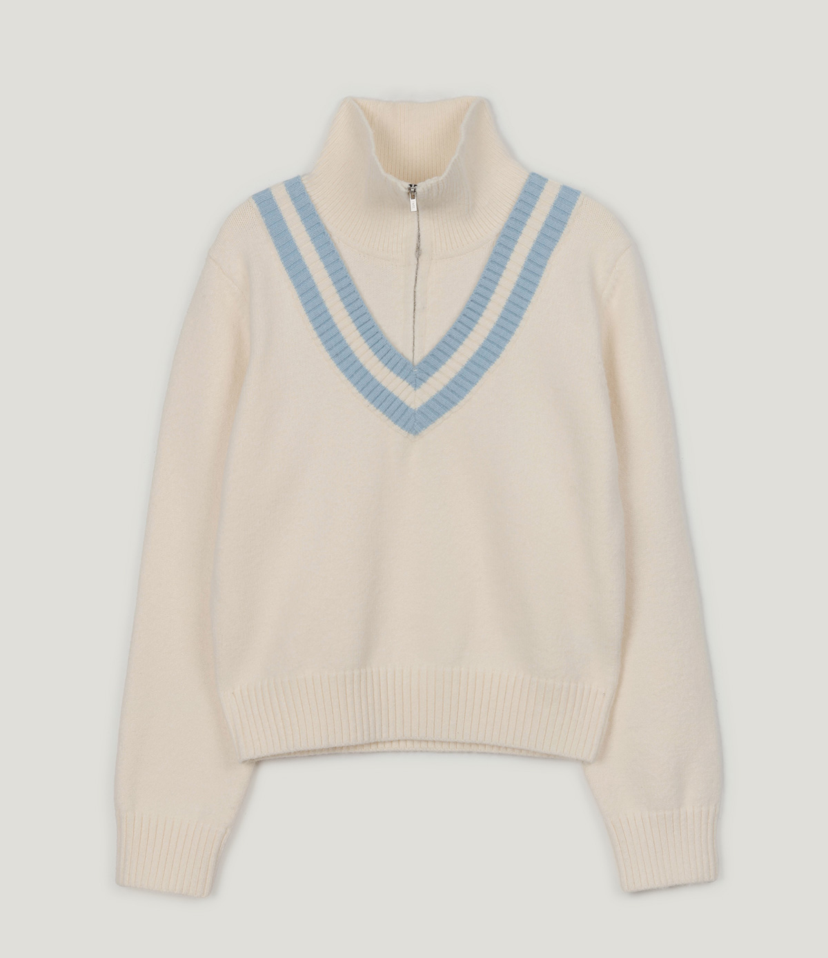 Mir Contrast High-Neck Half-Zip Knit