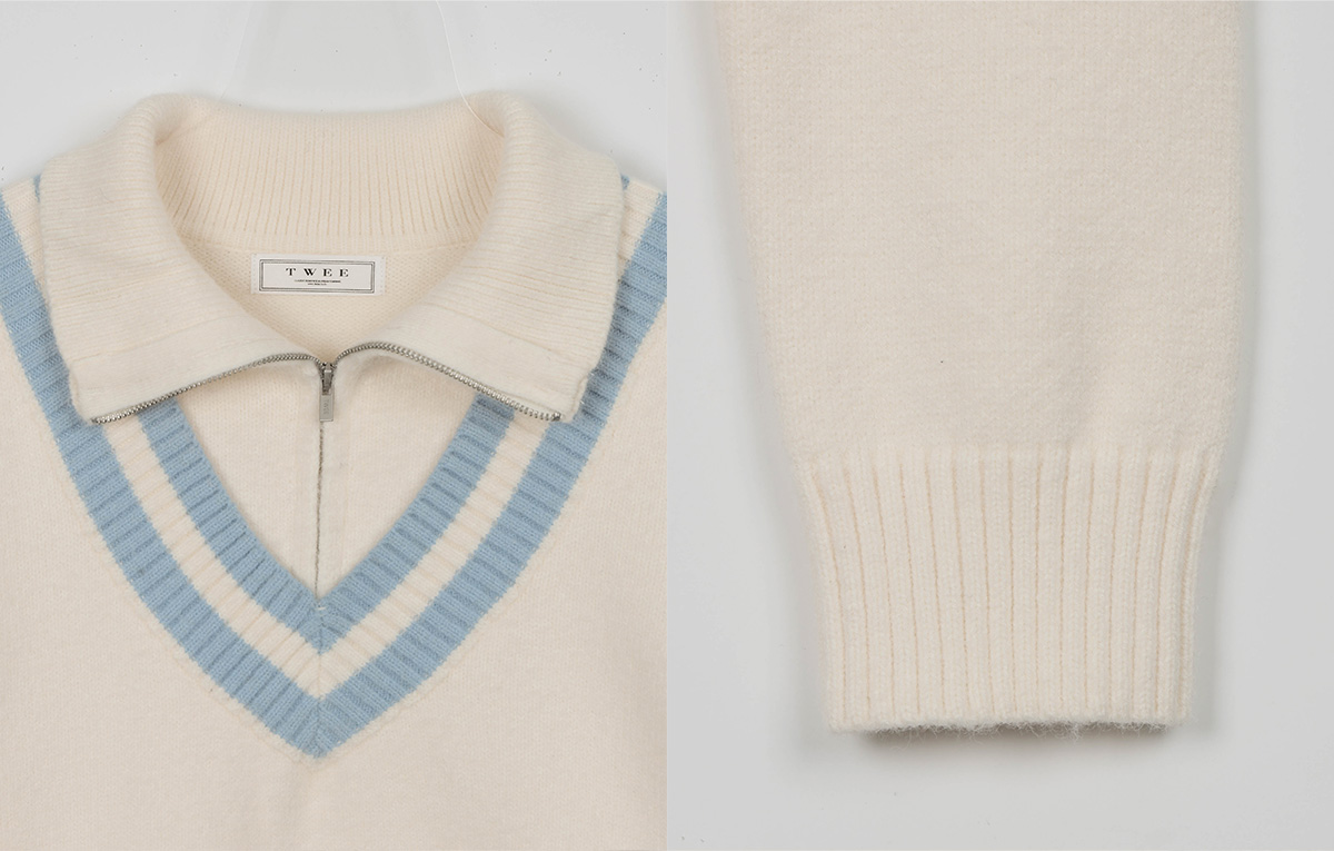 Mir Contrast High-Neck Half-Zip Knit
