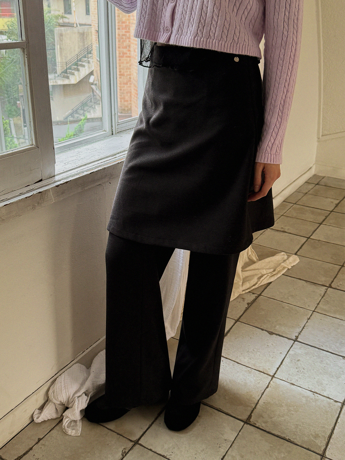 Deril Layered Skirt Wide Long Pants