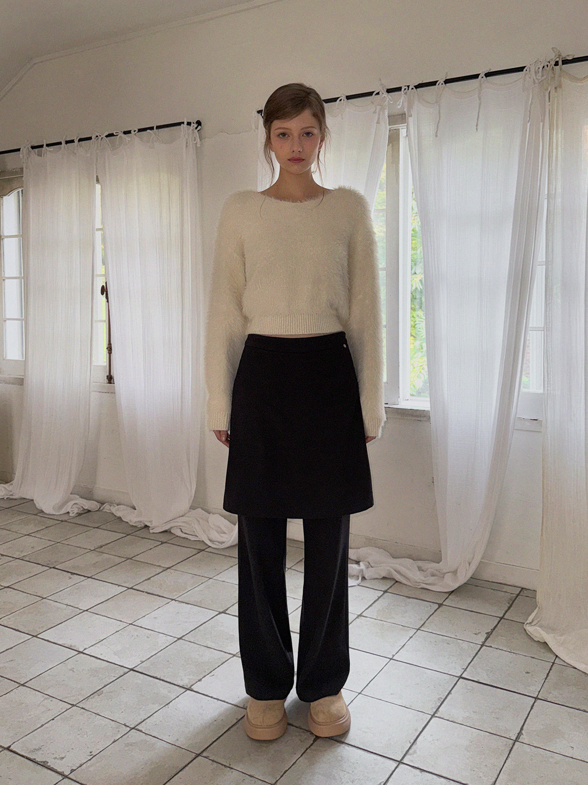Deril Layered Skirt Wide Long Pants