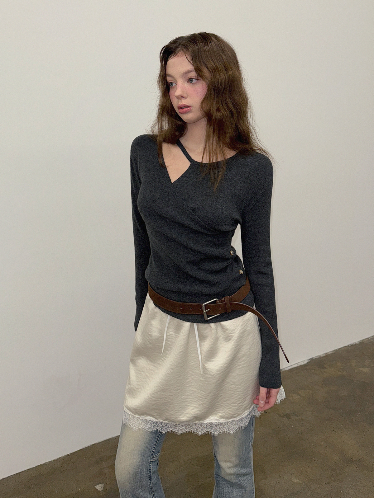 Julit Satin Lace Mini Skirt