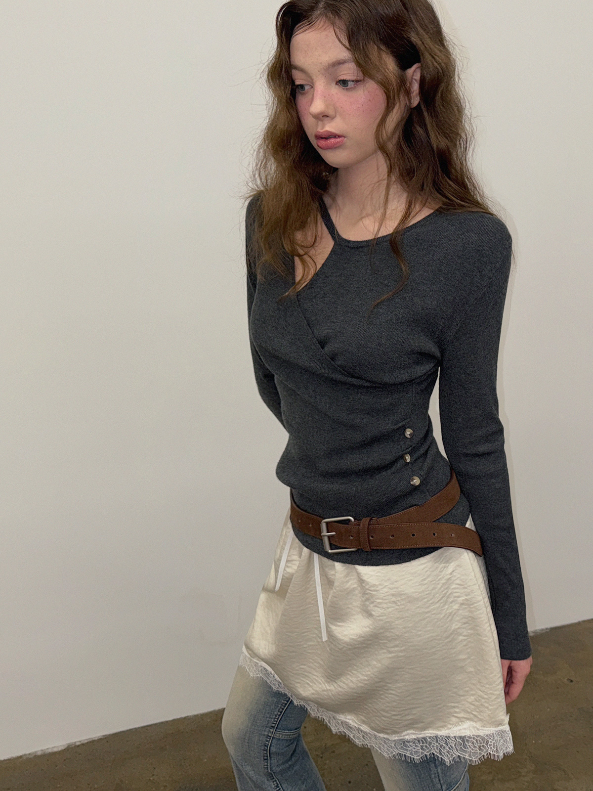 Julit Satin Lace Mini Skirt