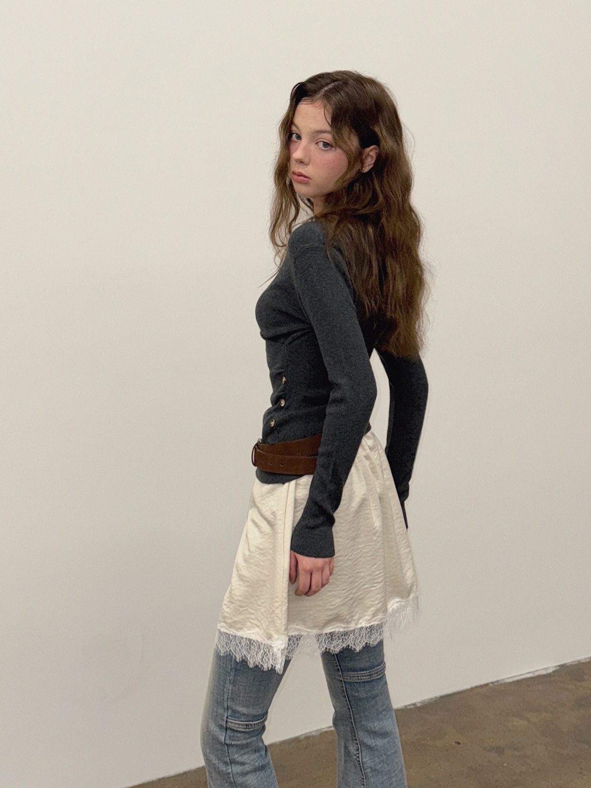 Julit Satin Lace Mini Skirt