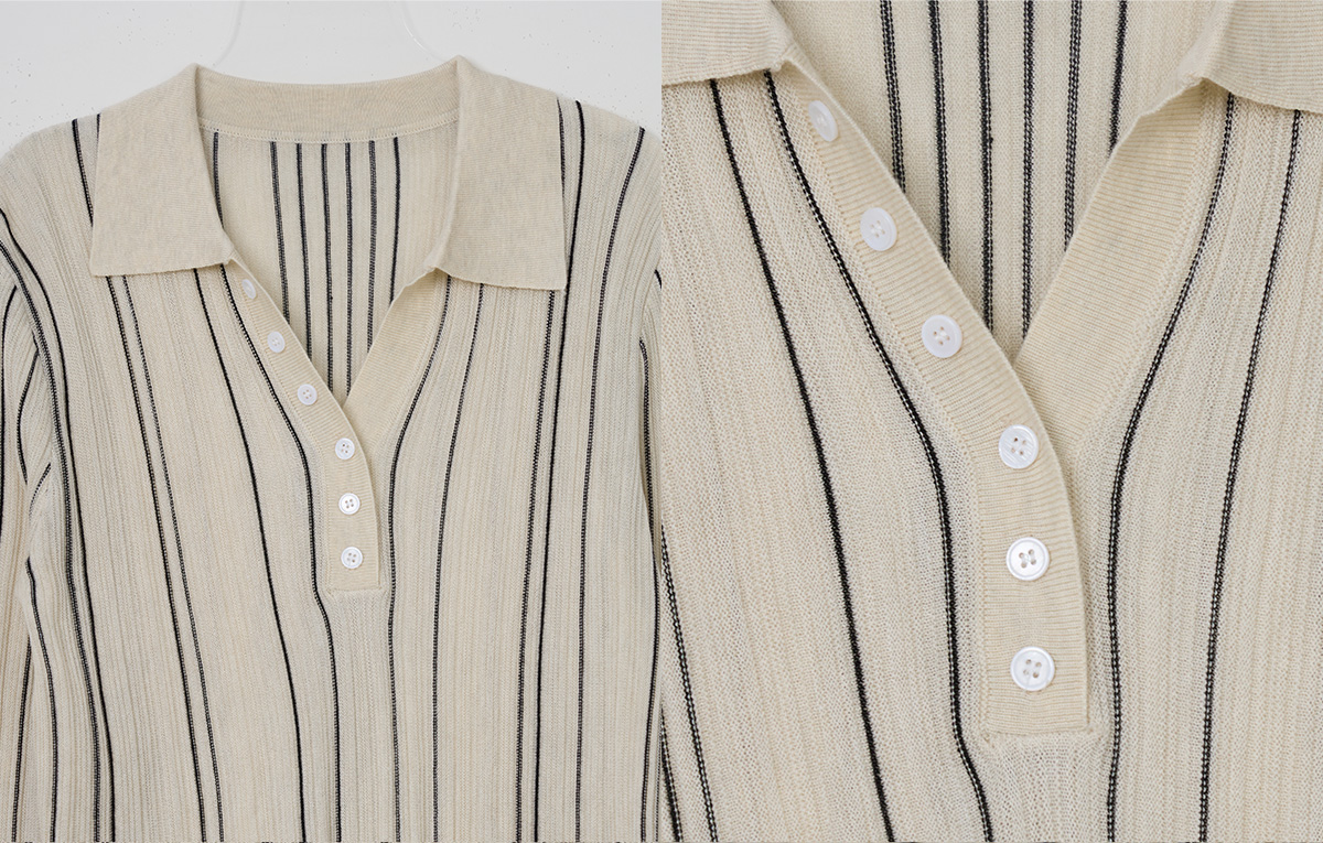 TWEE Polin collar vertical ribbed long sleeve knit - Fabric and construction close-up