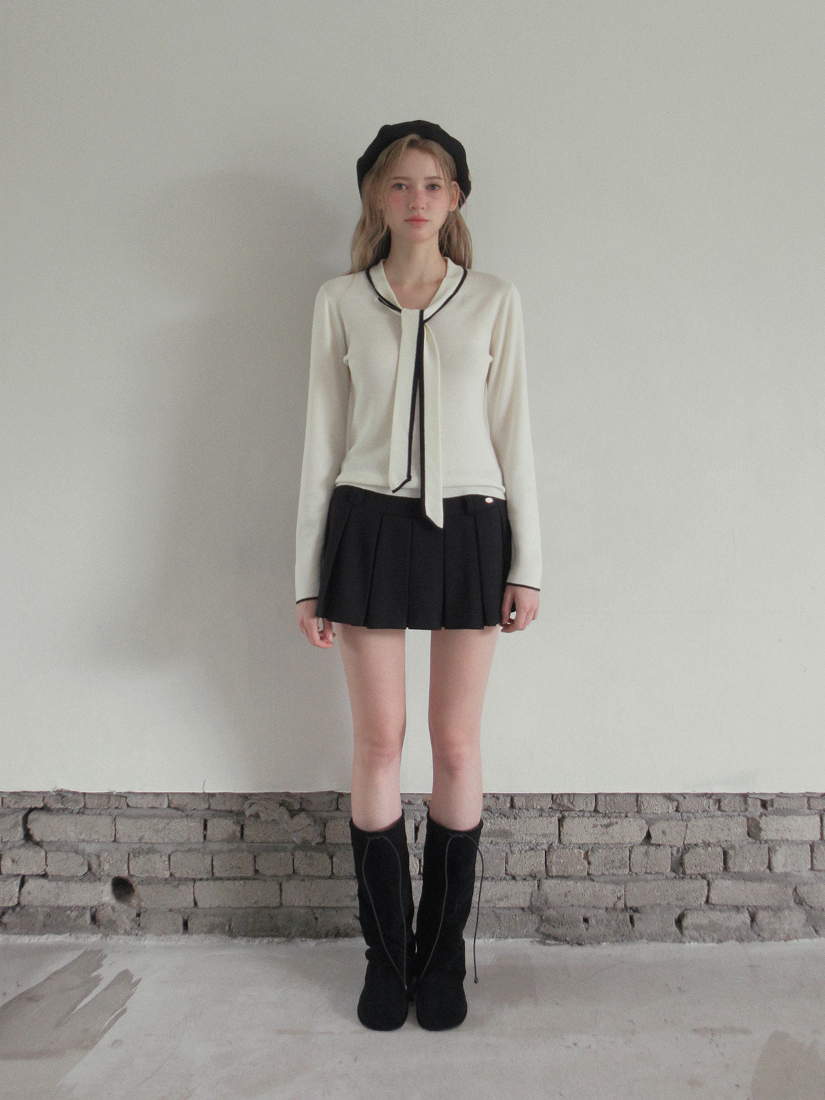 TWEE Poril contrast tie long sleeve knit - Fit and silhouette view
