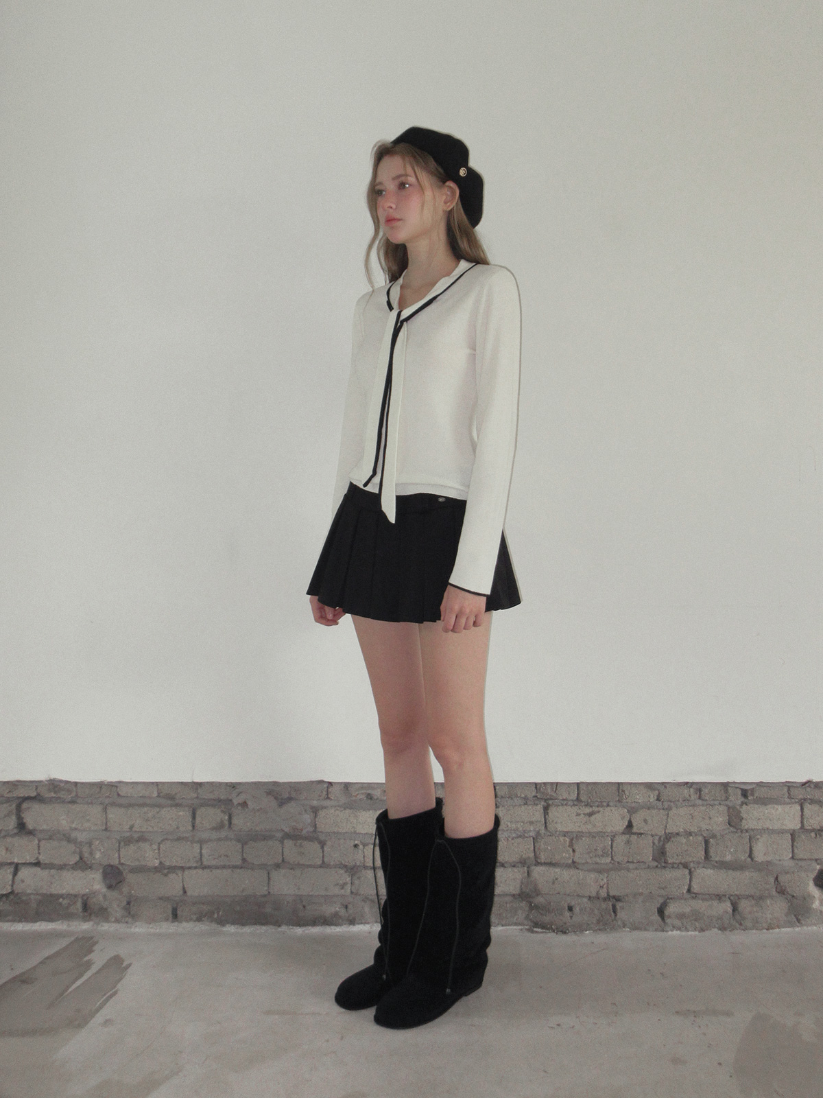TWEE Poril contrast tie long sleeve knit - Fit and silhouette view