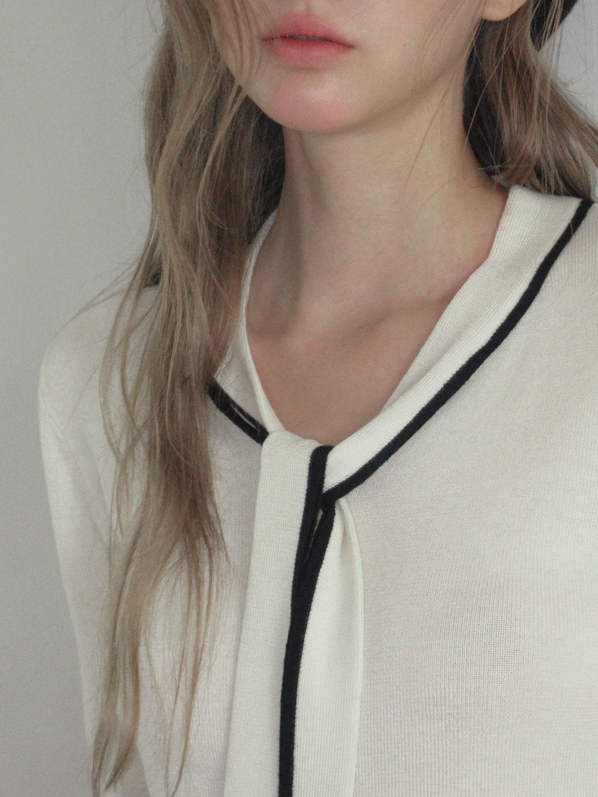 TWEE Poril contrast tie long sleeve knit - Fit and silhouette view