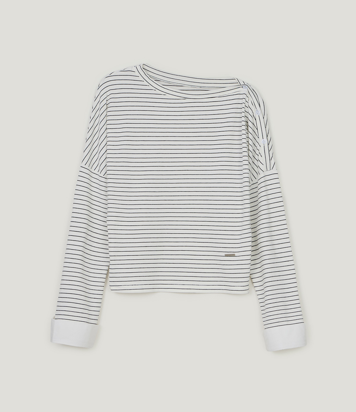 TWEE Ribol shirt contrast button stripe long sleeve T-shirt - Product detail view