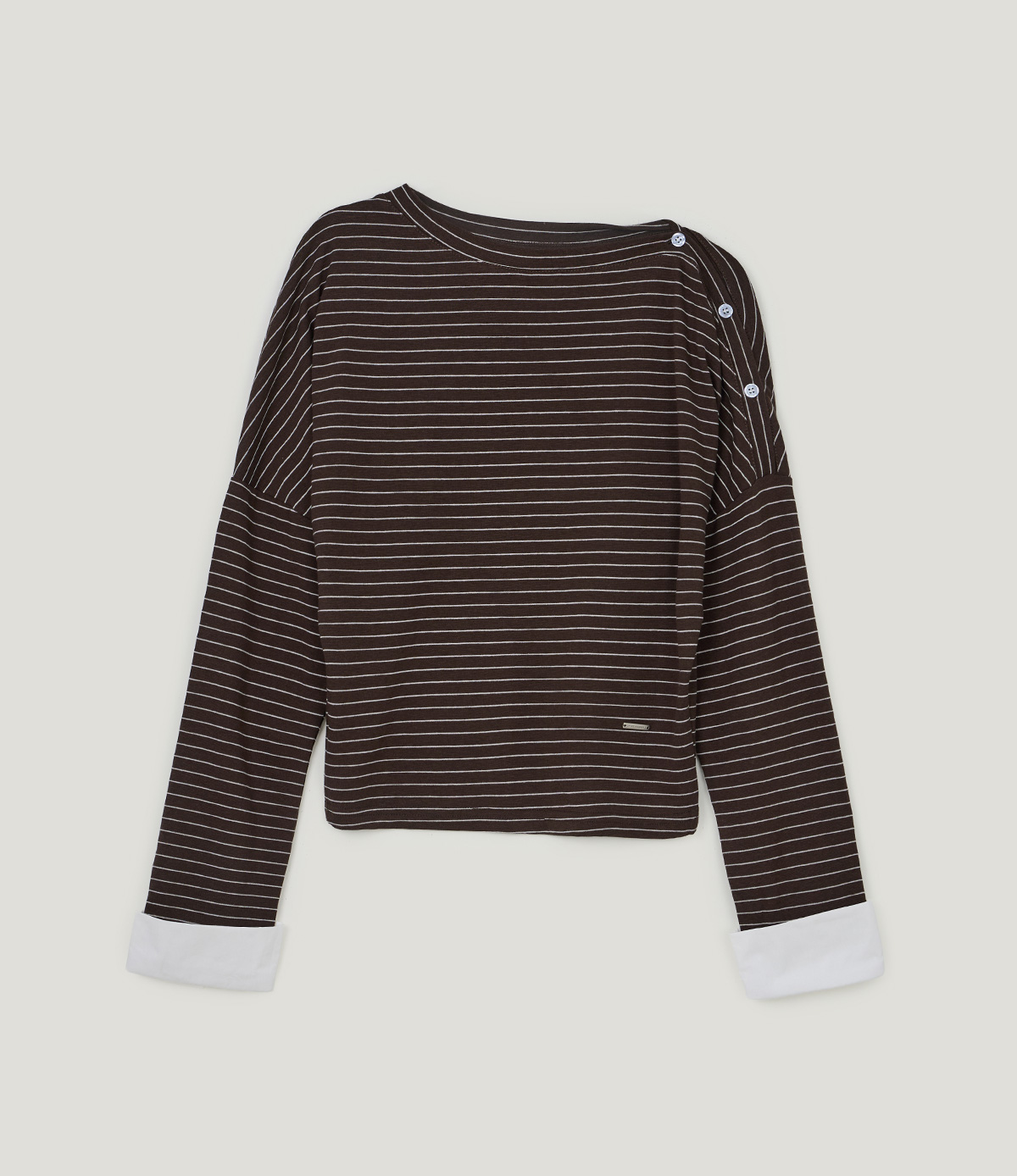 TWEE Ribol shirt contrast button stripe long sleeve T-shirt - Product detail view