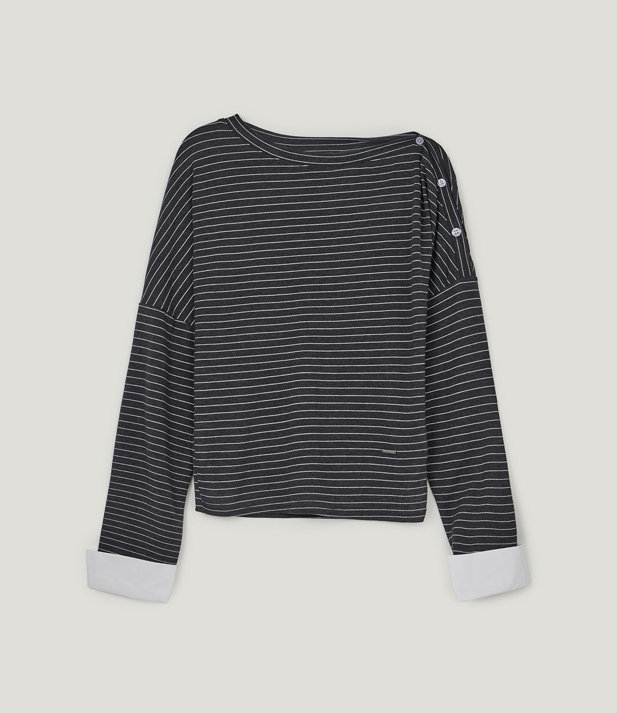 TWEE Ribol shirt contrast button stripe long sleeve T-shirt - Product detail view
