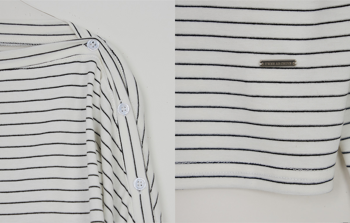 TWEE Ribol shirt contrast button stripe long sleeve T-shirt - Fabric and construction close-up