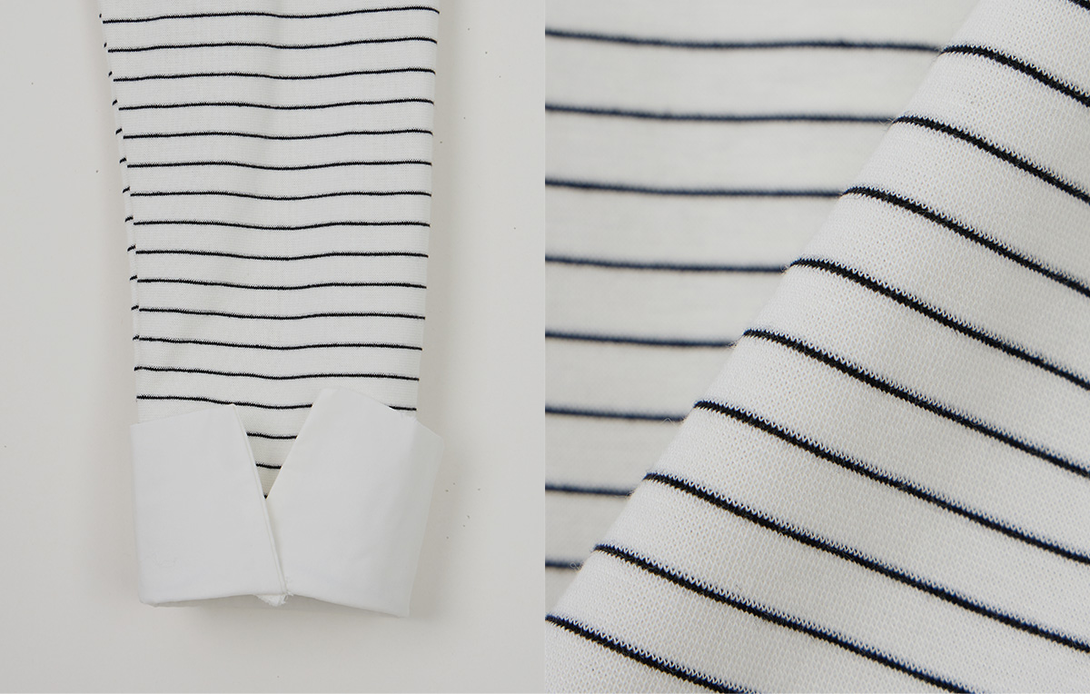 TWEE Ribol shirt contrast button stripe long sleeve T-shirt - Fabric and construction close-up
