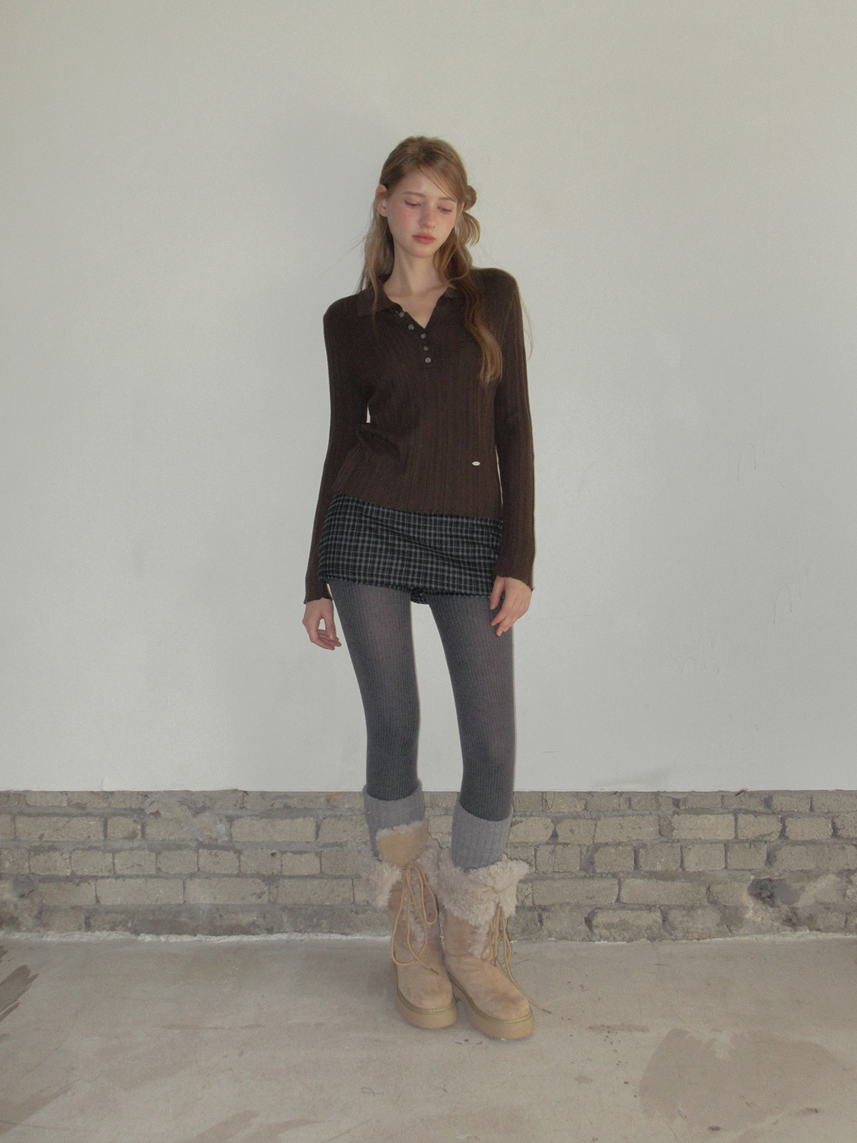TWEE Baset check mini skirt shorts - Model styling view