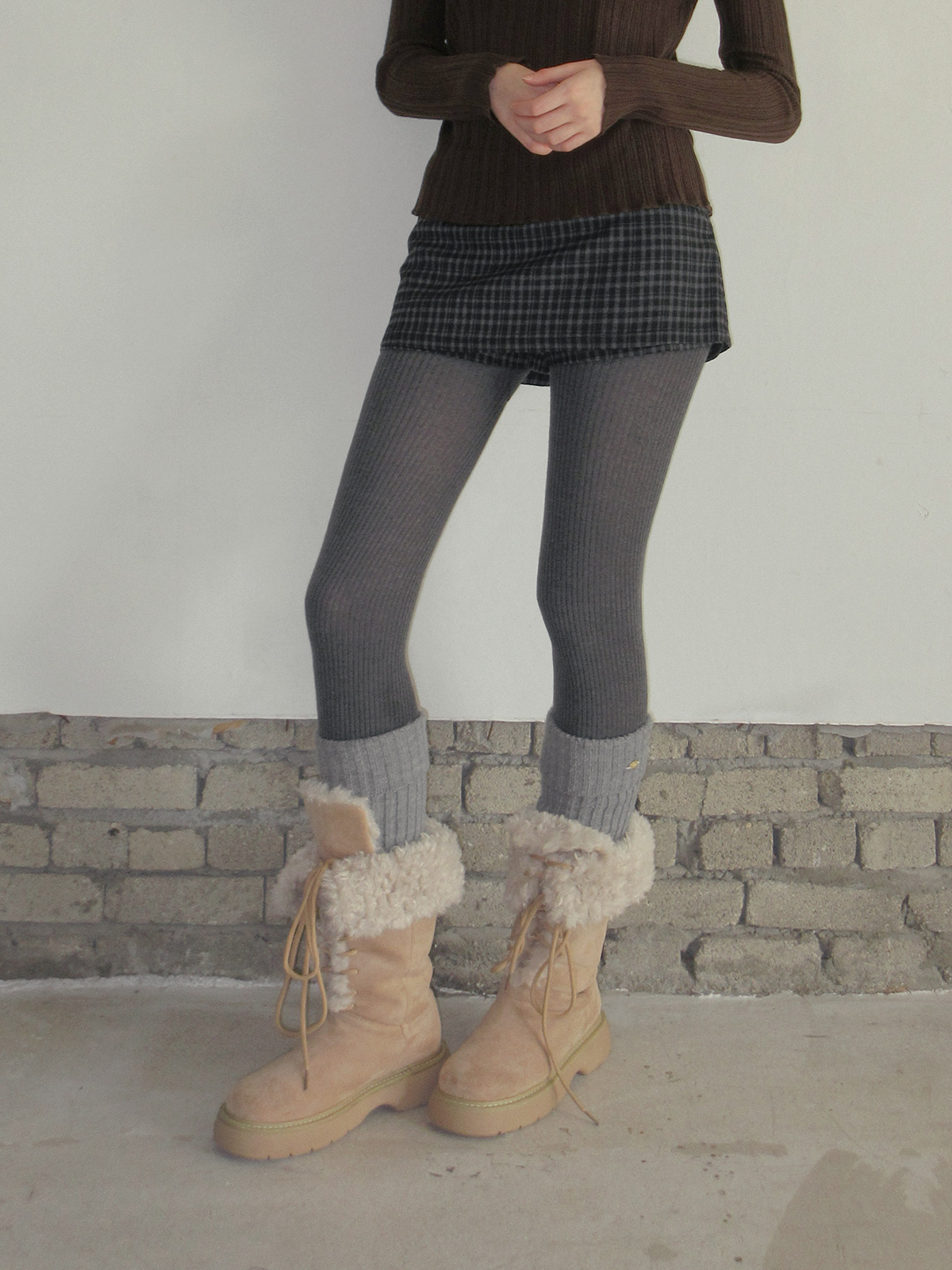 TWEE Baset check mini skirt shorts - Model styling view