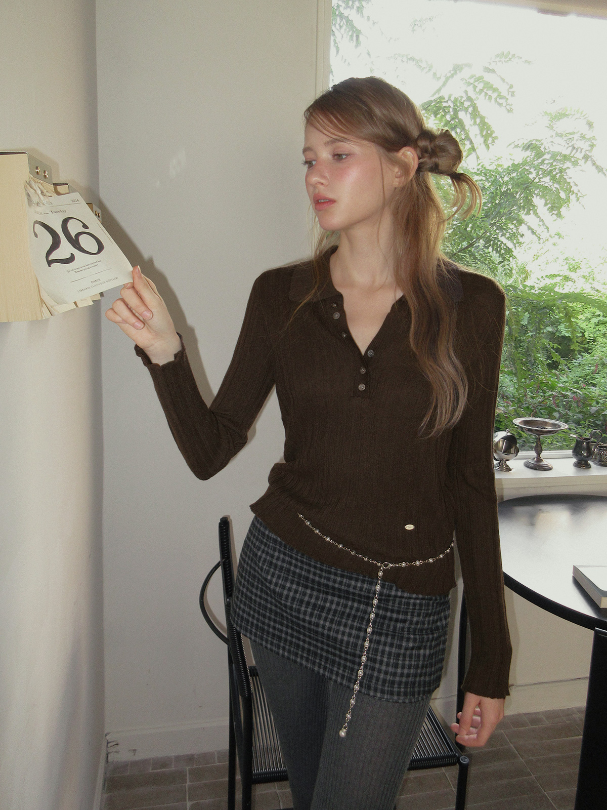 TWEE Baset check mini skirt shorts - Model styling view