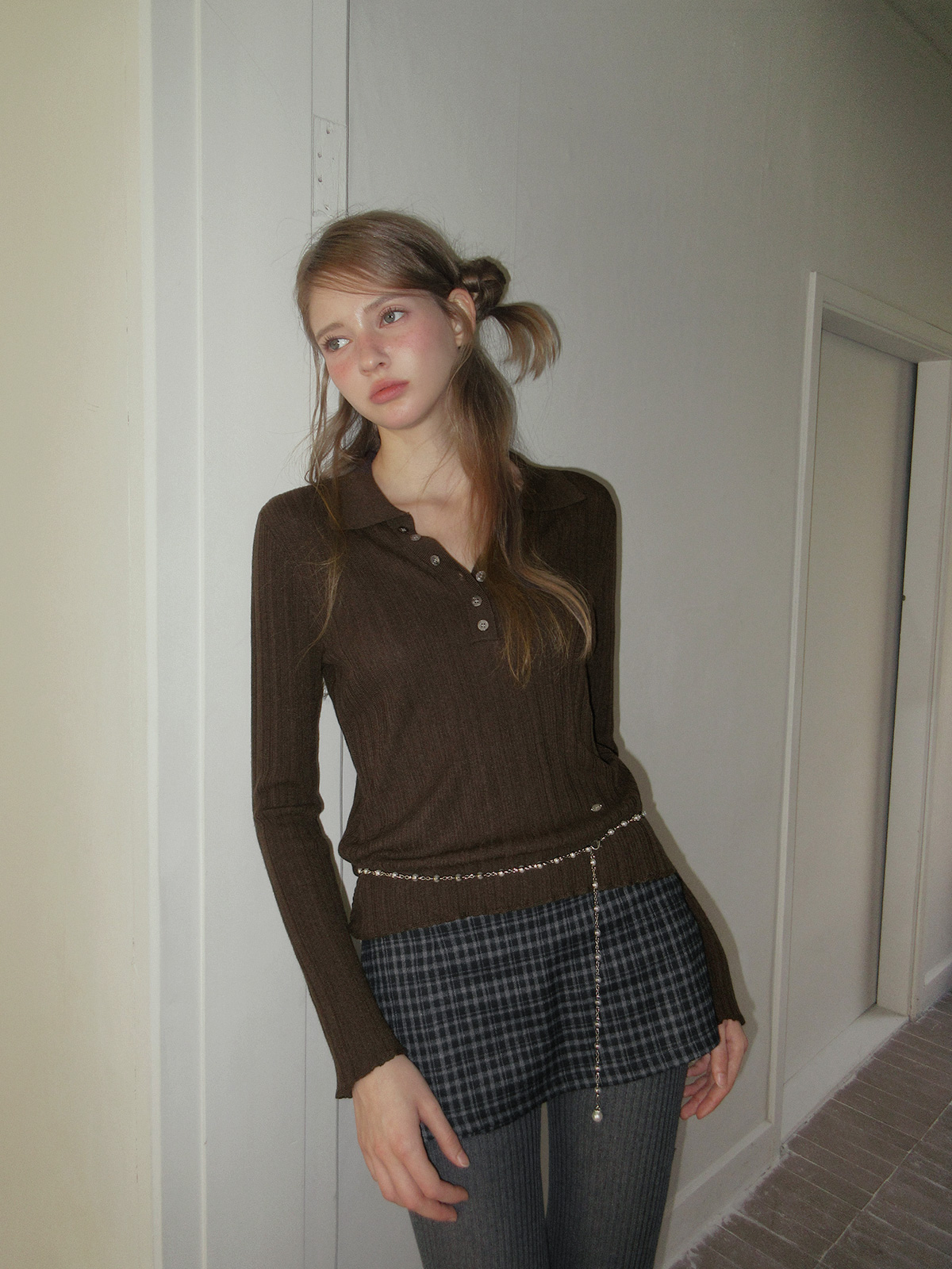 TWEE Baset check mini skirt shorts - Model styling view