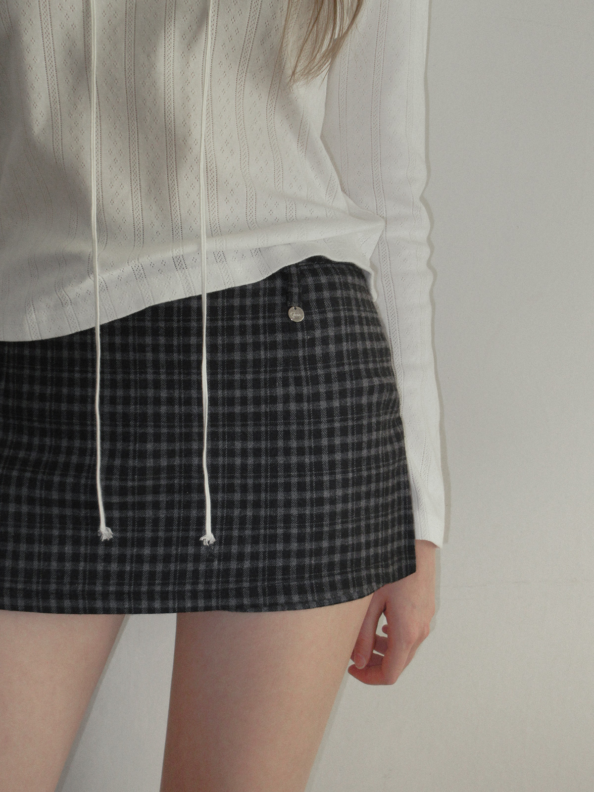 TWEE Baset check mini skirt shorts - Model styling view