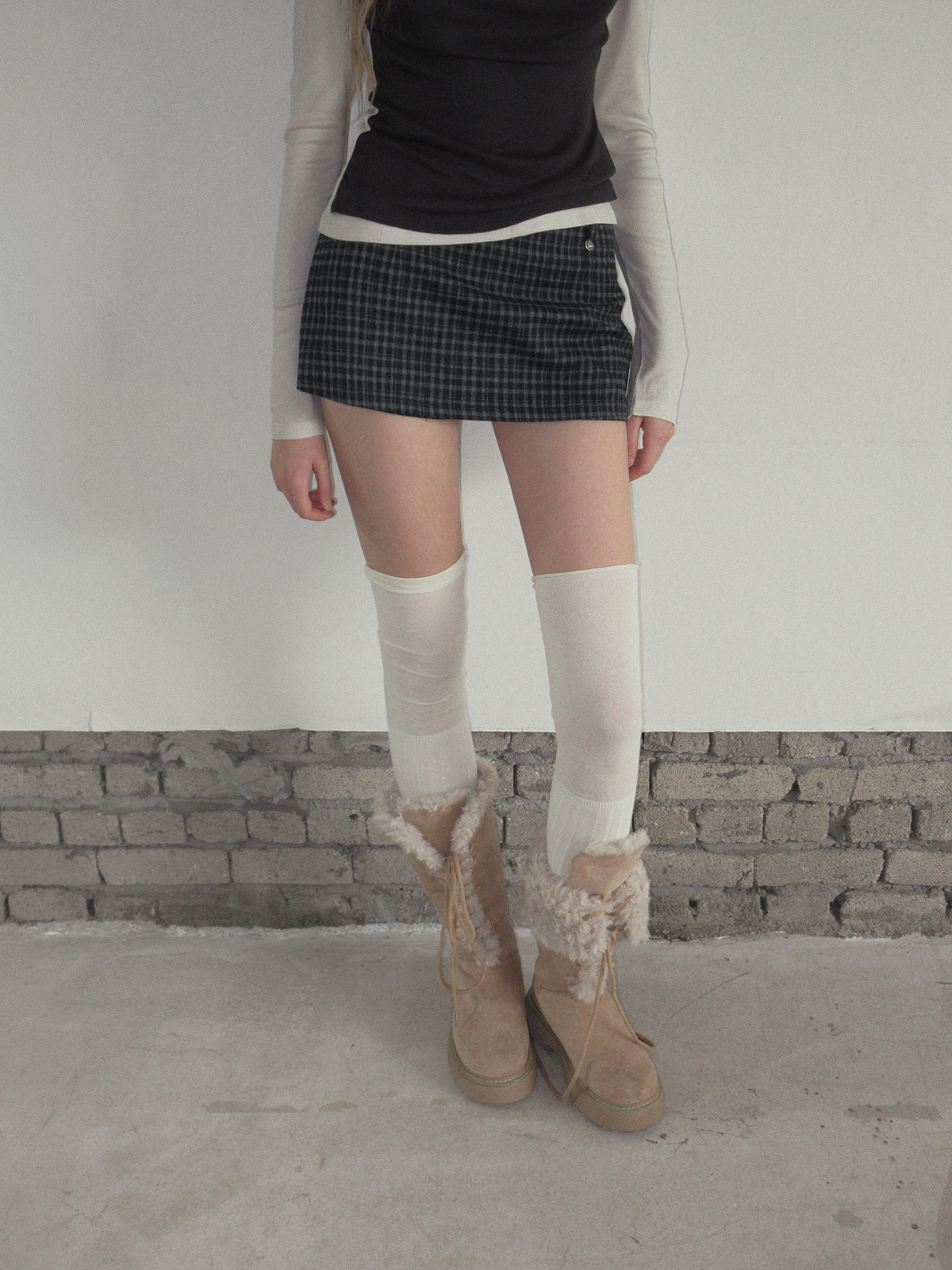TWEE Baset check mini skirt shorts - Model styling view