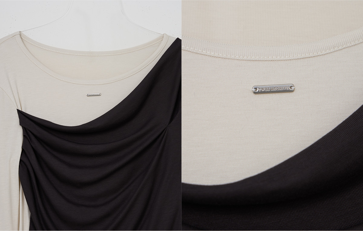TWEE Muen asymmetric shoulder layered long sleeve T-shirt - Fabric and construction close-up