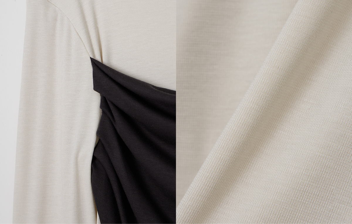 TWEE Muen asymmetric shoulder layered long sleeve T-shirt - Fabric and construction close-up
