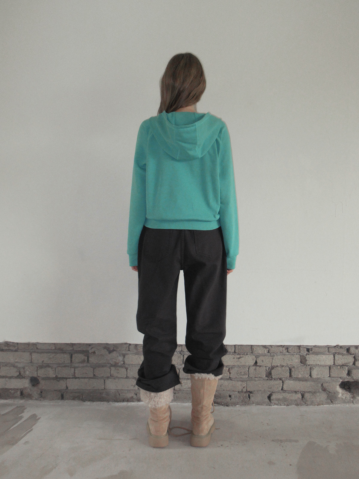 TWEE Wedgis mint hood zip-up - Fit and silhouette view