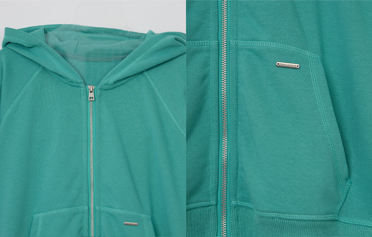 TWEE Wedgis mint hood zip-up - Fabric and construction close-up