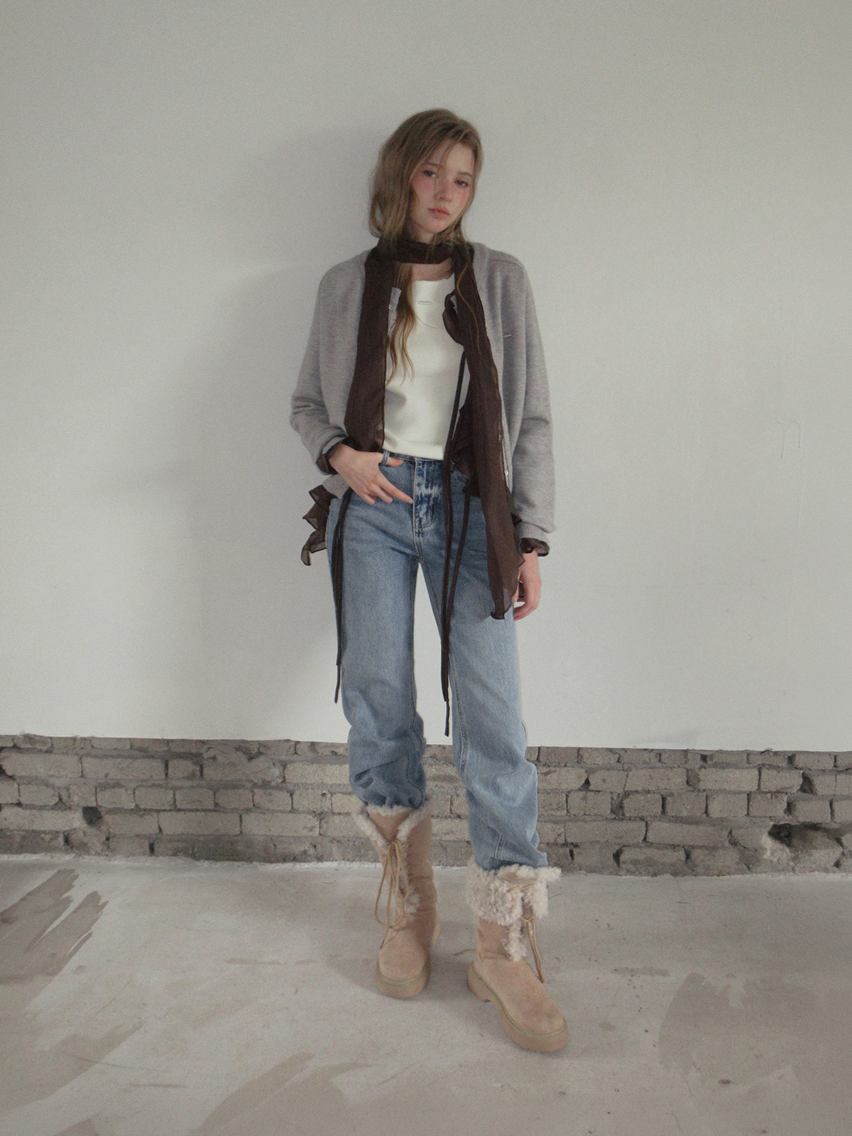 TWEE Torel ruffle chiffon blouse (strap set) - Model styling view