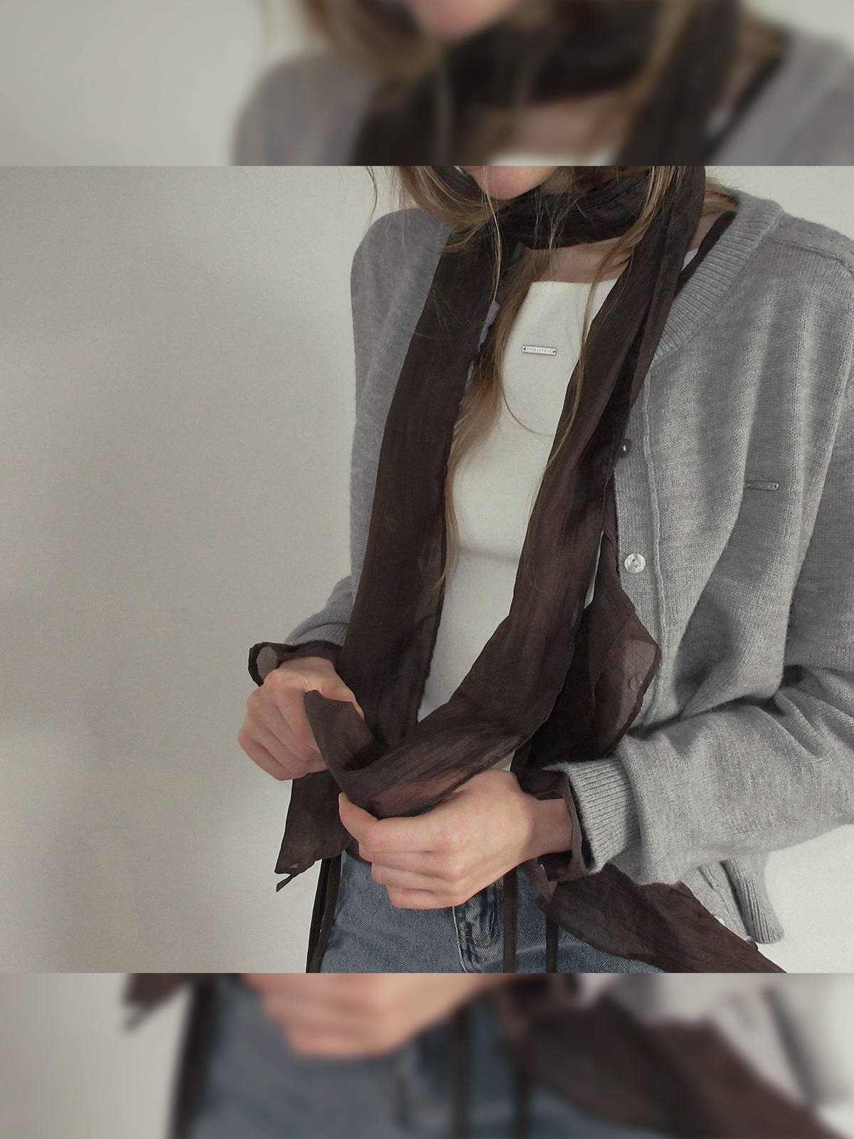 TWEE Torel ruffle chiffon blouse (strap set) - Model styling view
