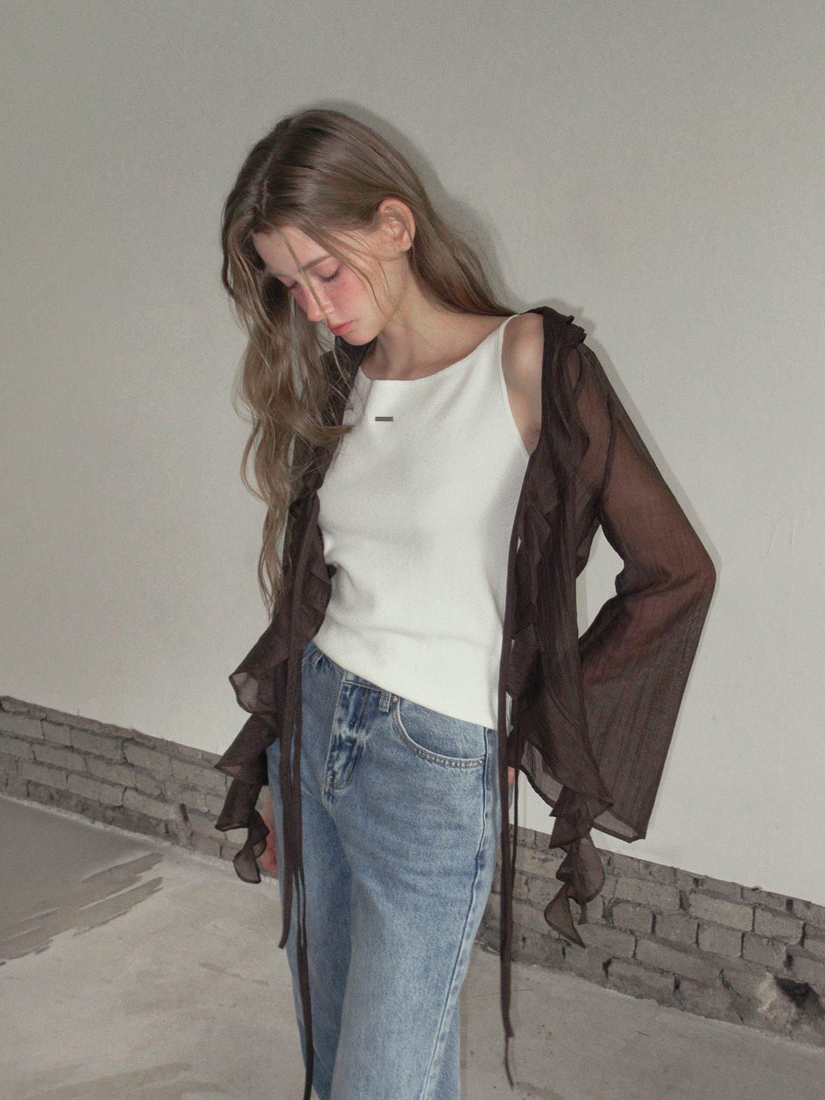 TWEE Torel ruffle chiffon blouse (strap set) - Model styling view