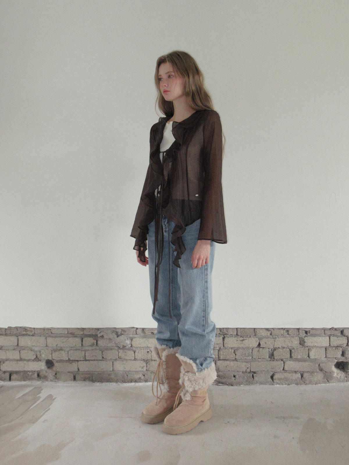 TWEE Torel ruffle chiffon blouse (strap set) - Fit and silhouette view