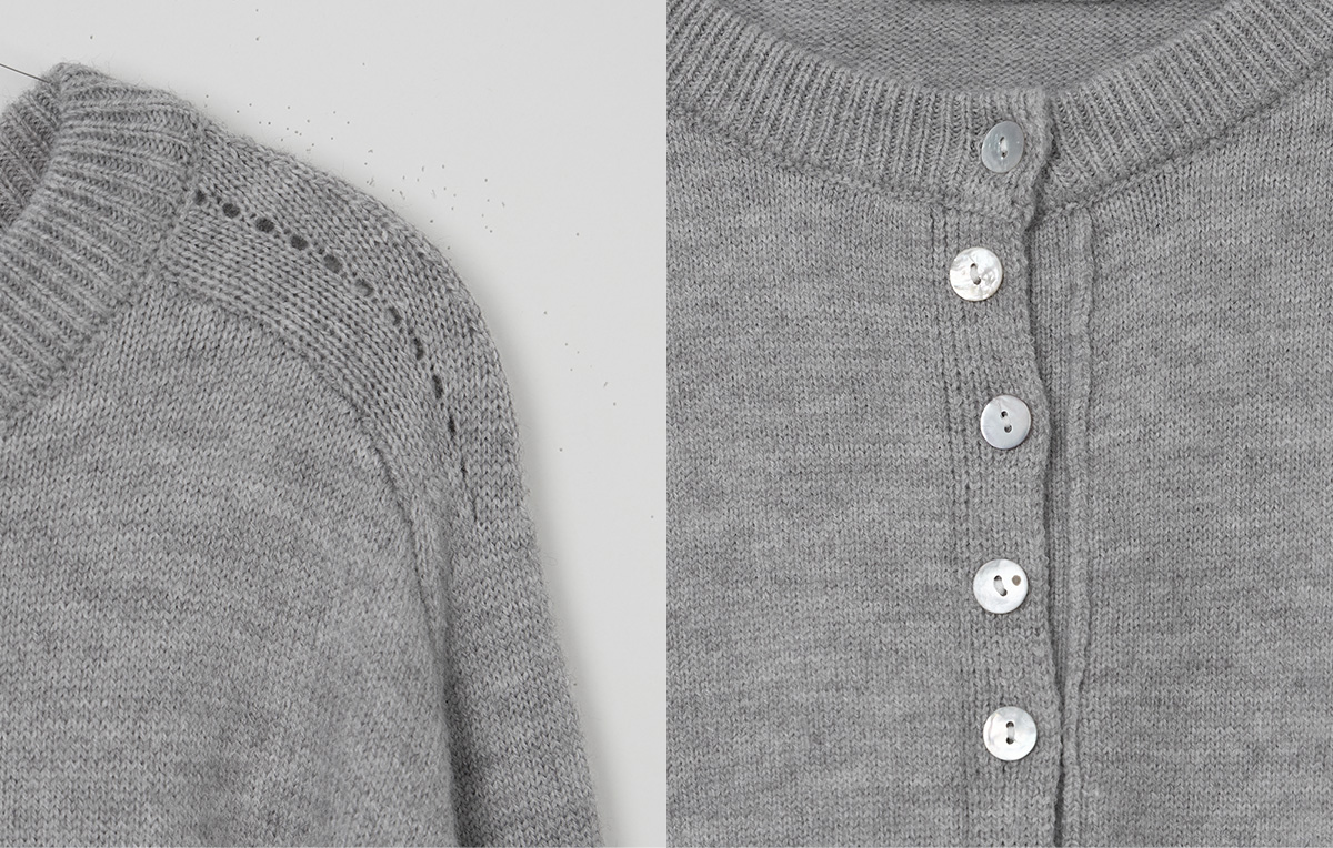 TWEE Ble round neck basic knit long sleeve cardigan - Fabric and construction close-up