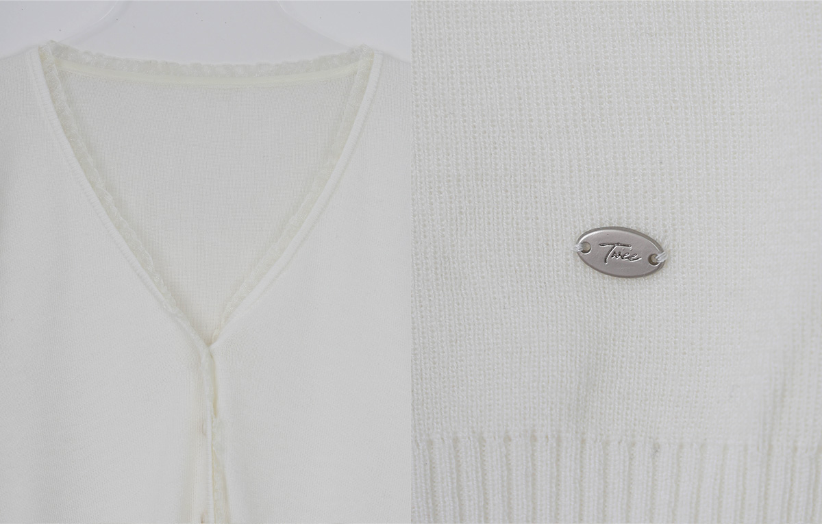 TWEE Derit lace layered V-neck knit long sleeve cardigan - Fabric and construction close-up