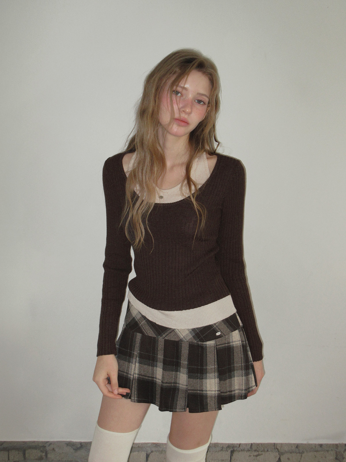 TWEE Kellon halter layered long sleeve knit - Model styling view