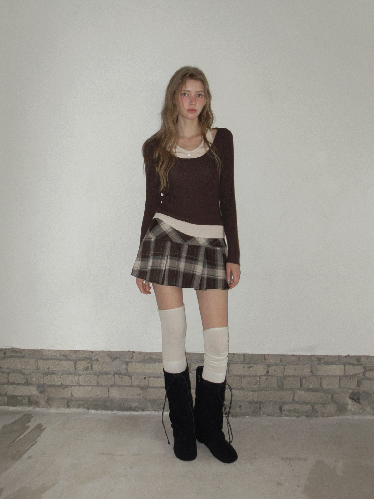 TWEE Kellon halter layered long sleeve knit - Model styling view