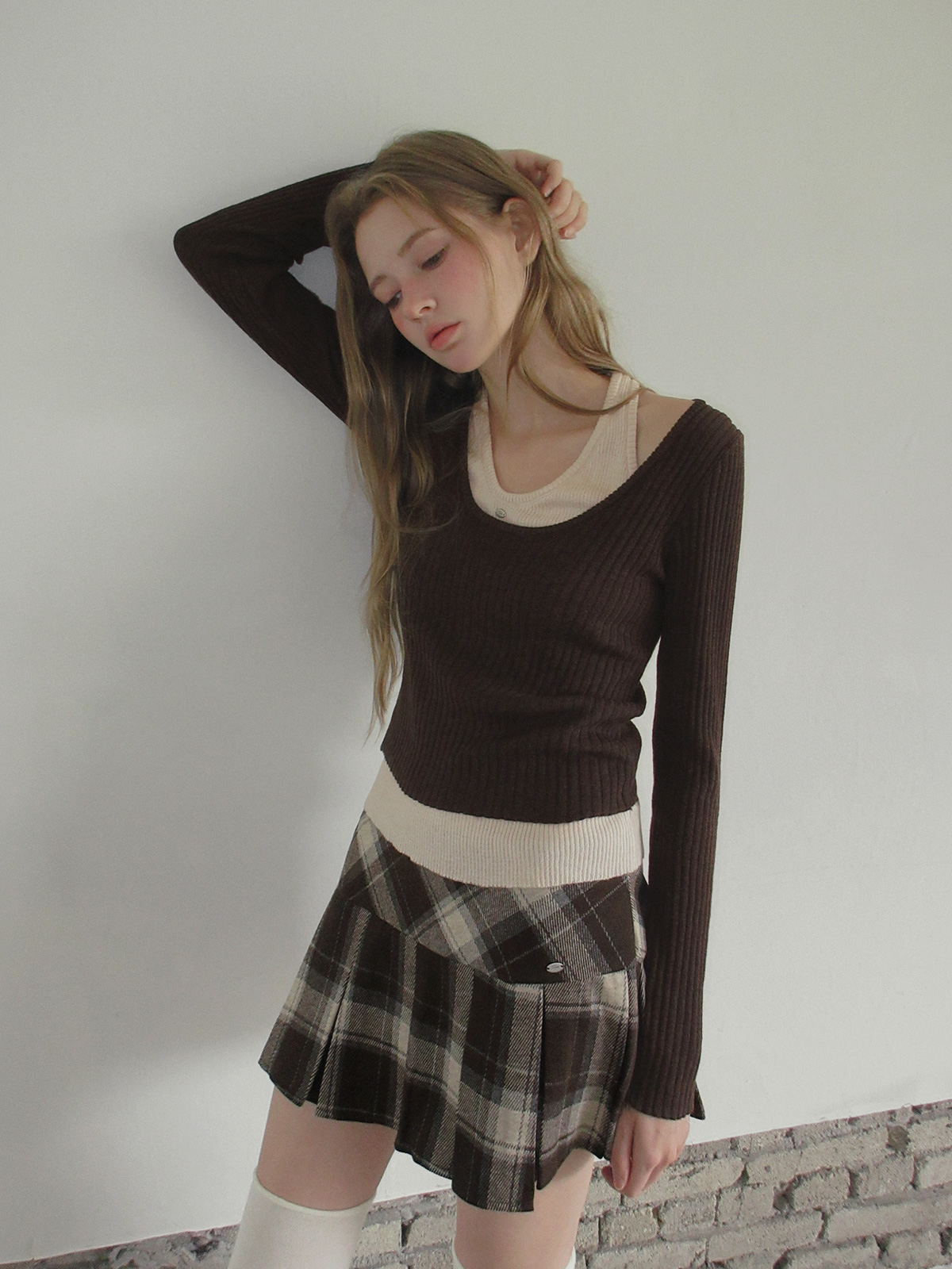 TWEE Kellon halter layered long sleeve knit - Model styling view