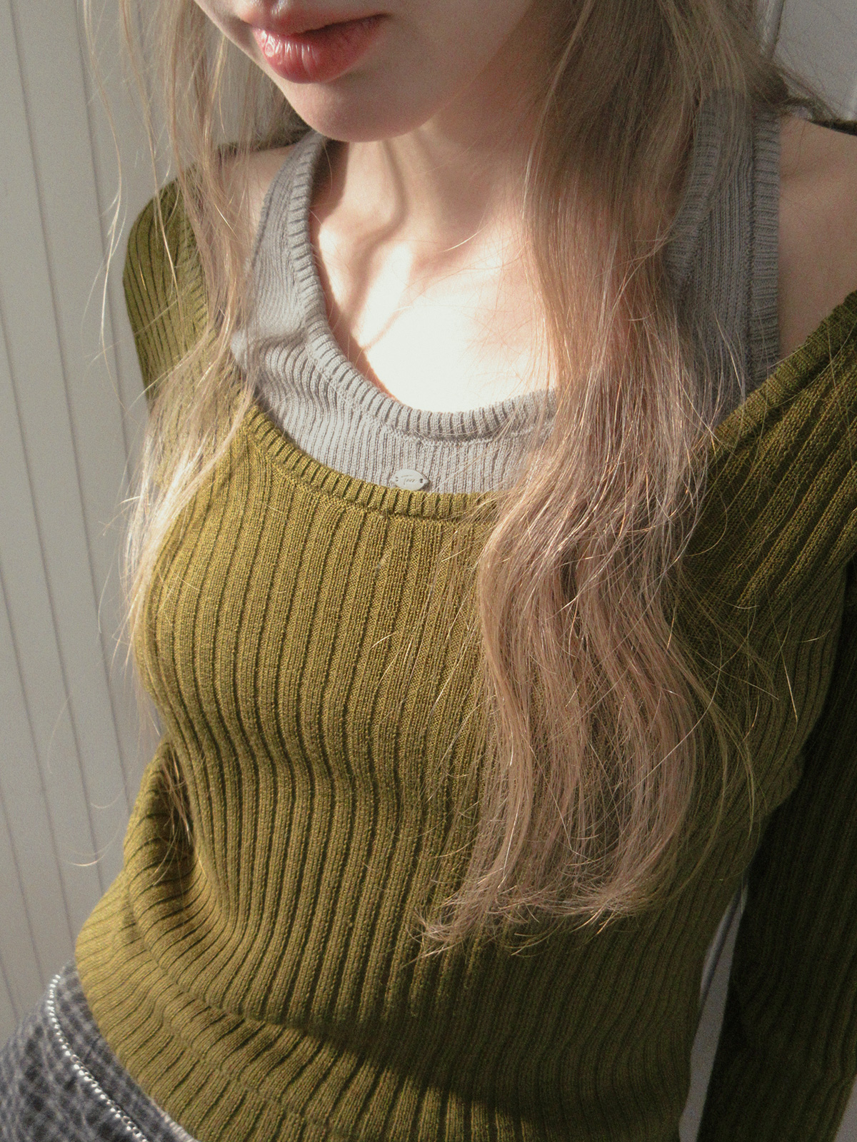 TWEE Kellon halter layered long sleeve knit - Model styling view