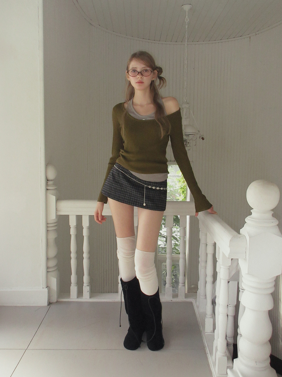 TWEE Kellon halter layered long sleeve knit - Model styling view