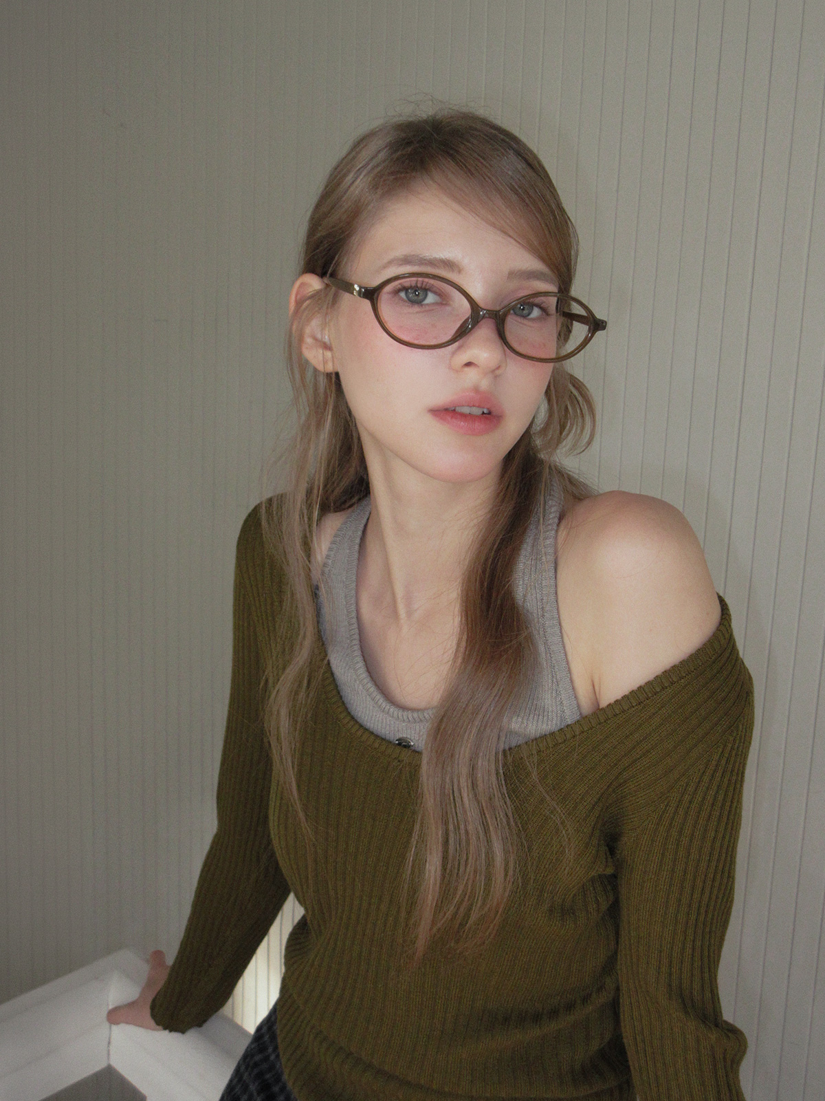 TWEE Kellon halter layered long sleeve knit - Model styling view