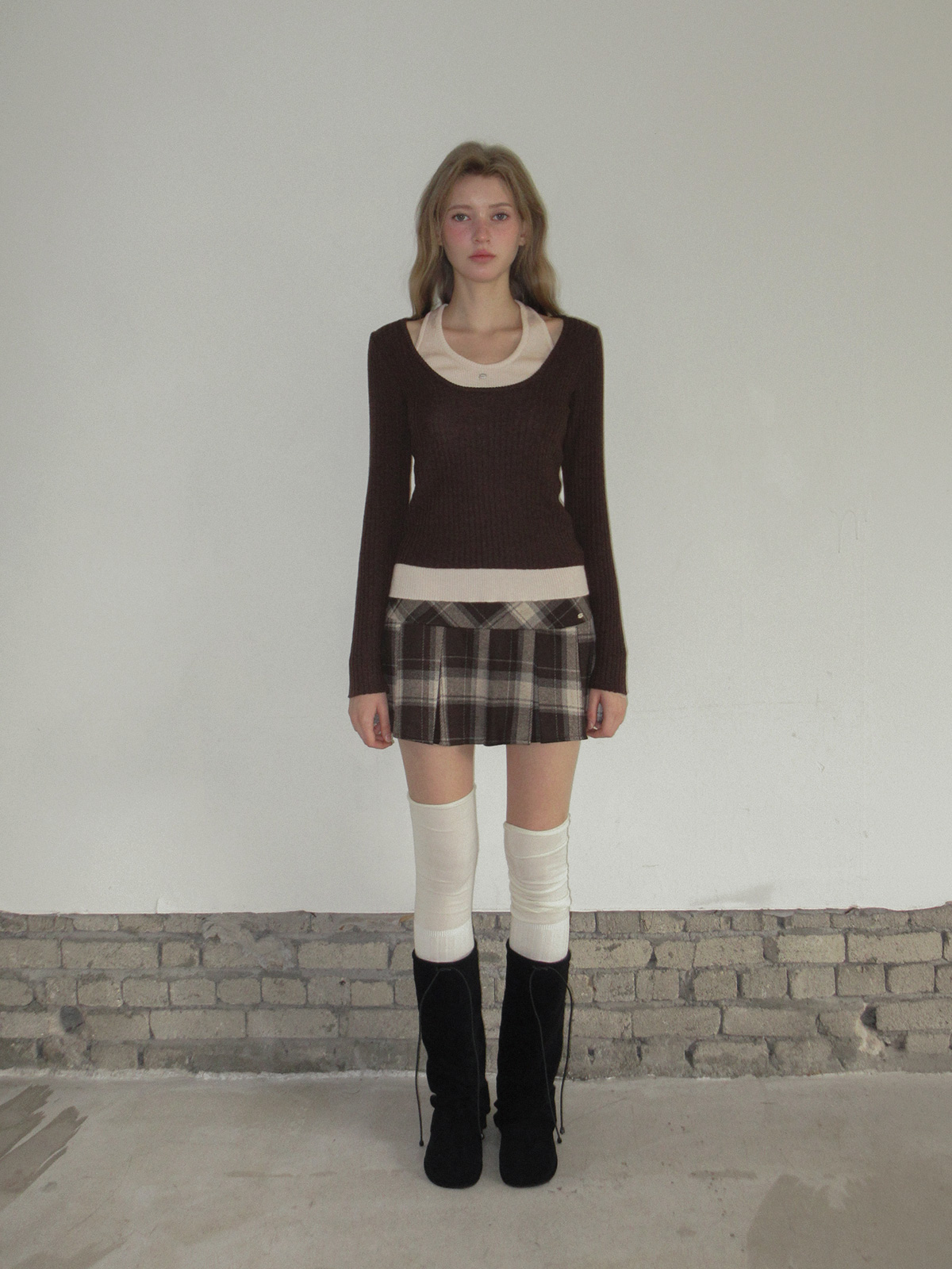 TWEE Kellon halter layered long sleeve knit - Fit and silhouette view