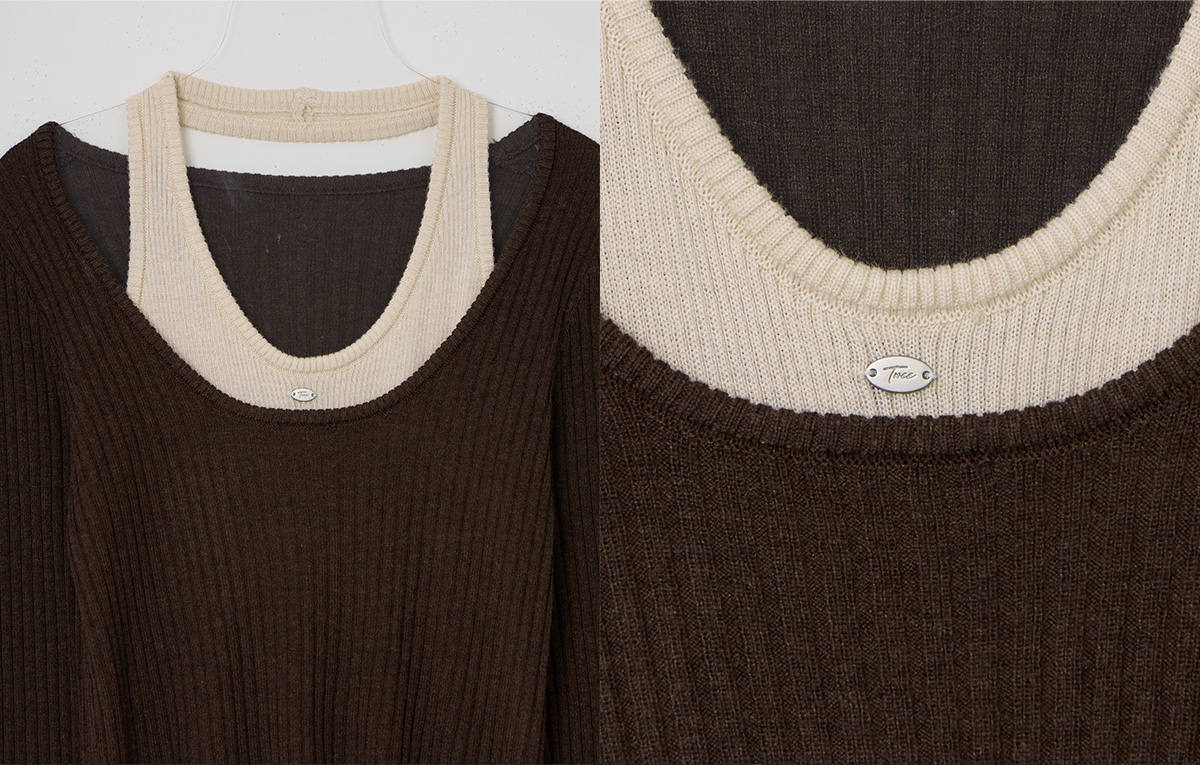 TWEE Kellon halter layered long sleeve knit - Fabric and construction close-up