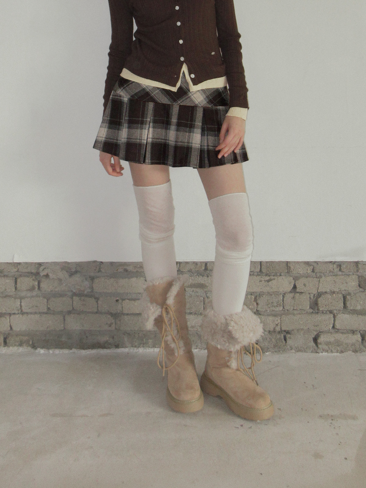 TWEE Rezon check pleated mini skirt - Model styling view