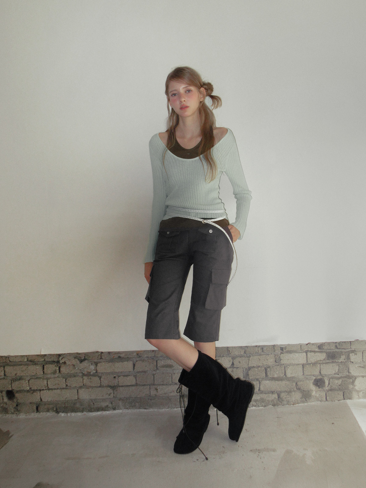 TWEE Polki stud thin double long belt - Model styling view